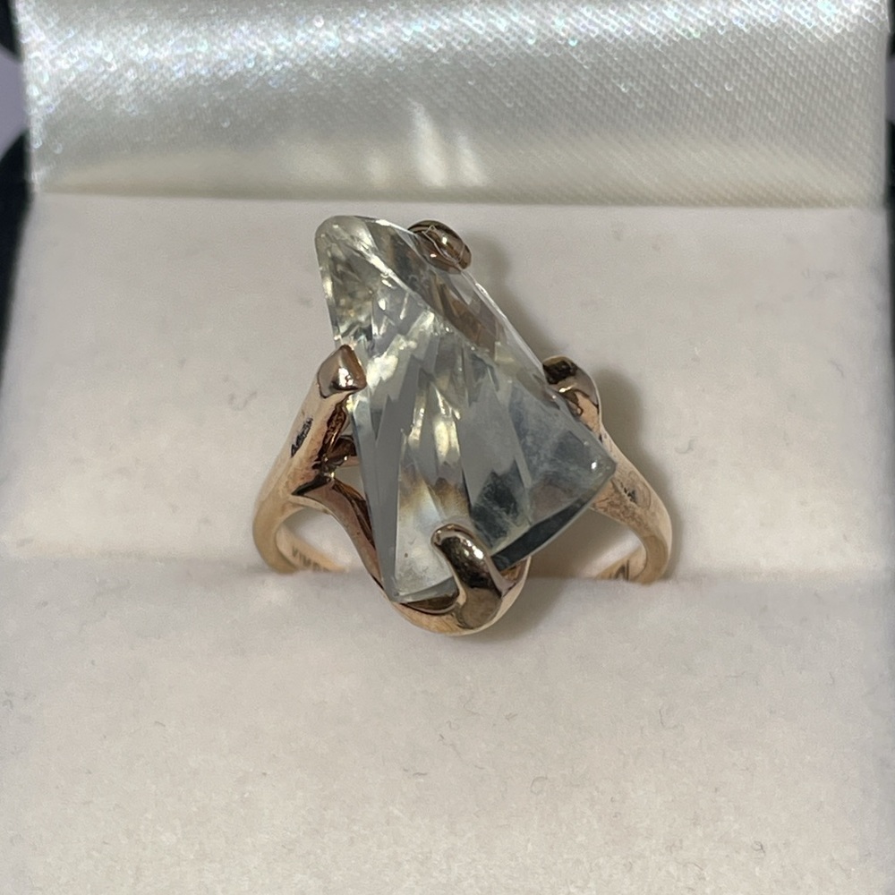 Vintage Solid 10K Yellow Gold Fancy Cut Quartz ? Gemstone Ring Modern (not 14K ) - Picture 8 of 17
